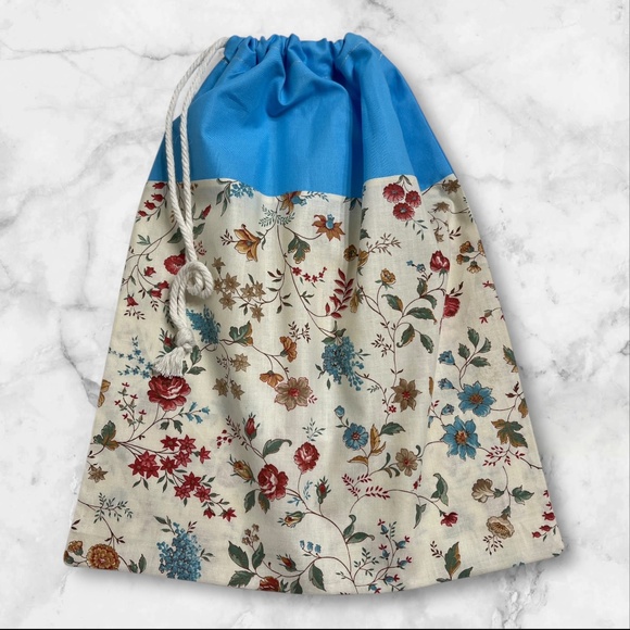 Floral Cotton Bread Bag Reusable Sourdough Natural Linen Bread Bag Zero Waste - Picture 4 of 4